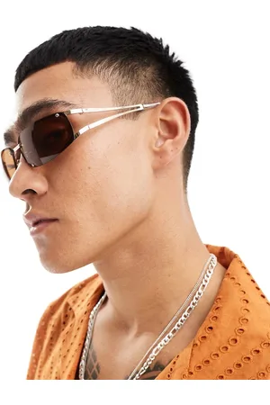 ASOS Gafas de sol doradas con montura al aire y lentes marrones de