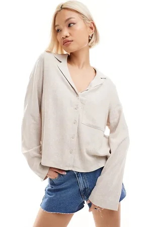 Weekday Blusa blanco hueso de mezcla de lino Trust de