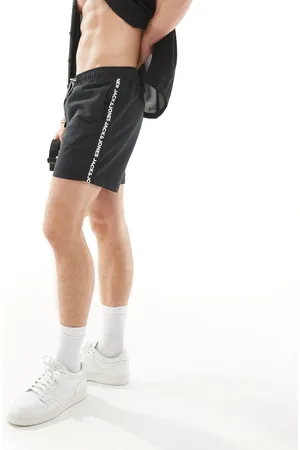 JACK & JONES Shorts de baño negros con ribete del logo de