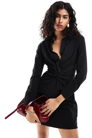 MANGO Vestido de manga larga con cintura entallada de