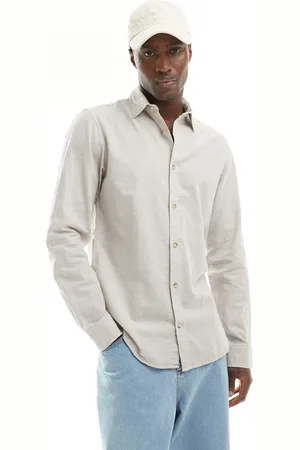JACK & JONES Camisa beis de manga larga de lino de -Beis neutro