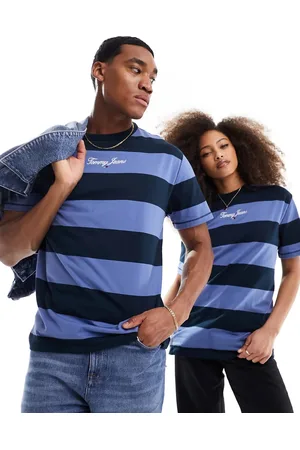 Tommy Hilfiger Camiseta a rayas anchas en dos tonos de unisex de corte estándar de