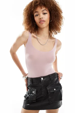 Commando Body de estilo bailarina con cuello ancho de -Rosa