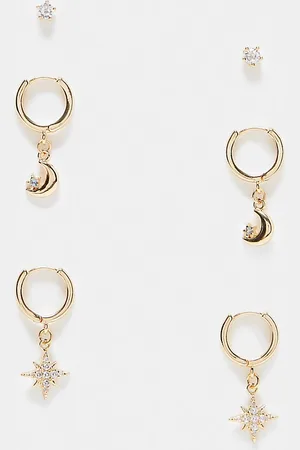 Reclaimed Multipack de pendientes con diseño de luna y estrella de