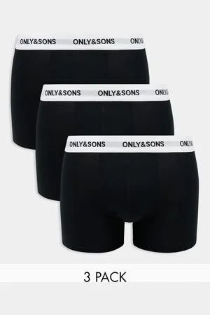 Only & Sons Pack de 3 calzoncillos negros con cinturilla blanca con logo de