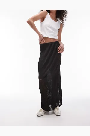 Topshop Falda negra plisada de mezcla de punto y encaje de