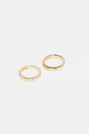 Icon Brand Set de anillos dorados con diseño hexagonal de