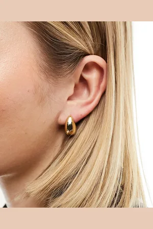 Reclaimed Pendientes de aro dorados gruesos con diseño de gota de