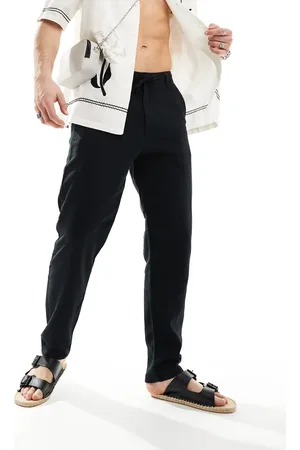 SELECTED Pantalones negros de corte tapered slim de lino de