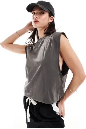 ASOS Camiseta gris extragrande sin mangas con sisas caídas de