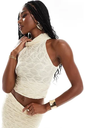 River Island Top color texturizado con cuello alto de -Blanco