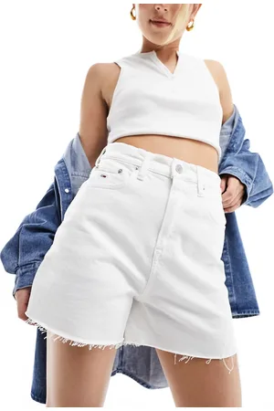 Tommy Hilfiger Pantalones cortos vaqueros mom con lavado blanco de talle muy alto de