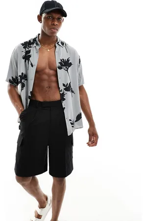 Only & Sons Camisa gris holgada con estampado floral de viscosa de