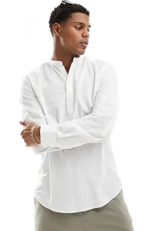 Only & Sons Camisa blanca sin cierres de mezcla de lino de