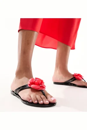 South Beach Chanclas negras con rosa roja de -Negro