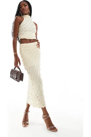 River Island Falda midi color texturizada de -Blanco