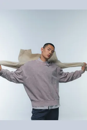 Topman Sudadera color topo extragrande con lavado ácido de tejido grueso premium de -Marrón