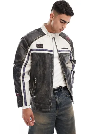 ASOS Chaqueta lavado de estilo motocross con detalle de parches de cuero auténtico de