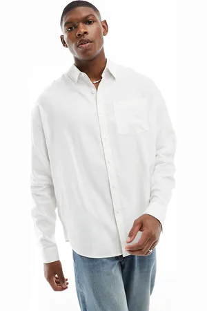 New Look Camisa blanca de manga larga de mezcla de lino de