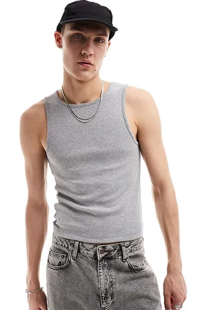 COLLUSION Camiseta jaspeado sin mangas de canalé de