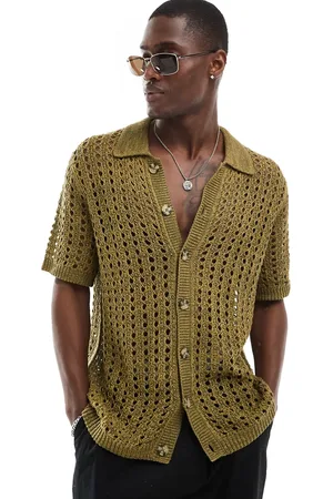 ASOS Polo holgado abotonado de punto pointelle de -Verde
