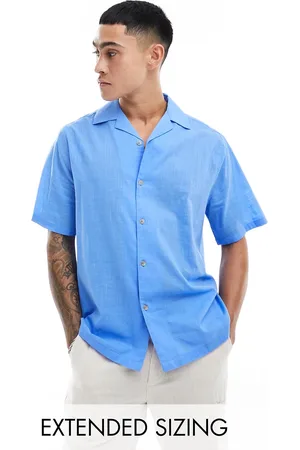 ASOS Camisa holgada de manga corta con cuello de solapas de tejido efecto lino de