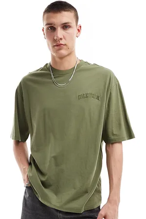COLLUSION Camiseta oliva con logo universitario bordado de