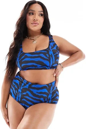 ASOS Braguitas de bikini azules de talle alto con estampado de cebra Gloria de Curve