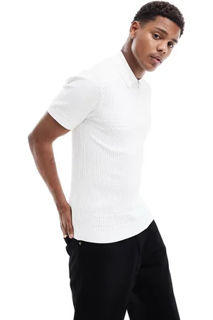 River Island Polo ajustado de punto pointelle de