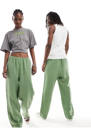 Weekday Pantalones verdes unisex de lino Seth exclusivos en ASOS de