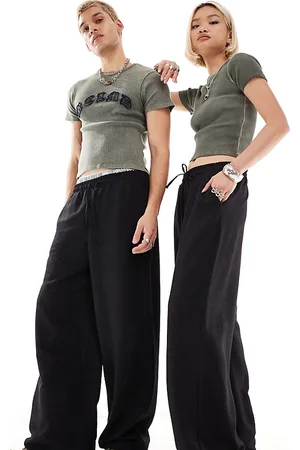 Reclaimed Pantalones negros unisex sin cierres de tejido efecto lino de