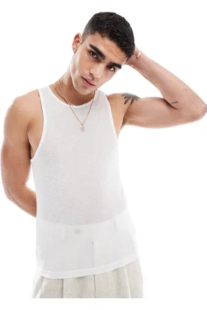 ASOS Camiseta blanca ajustada sin mangas de tejido texturizado semitransparente de