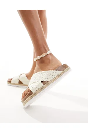 ASOS Sandalias blanco hueso estilo alpargatas con correas cruzadas y plataforma plana de croché Jessie de