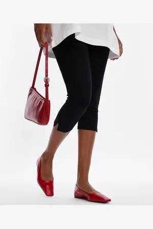 Topshop Bailarinas rojas con puntera cuadrada de cuero premium Blakely de
