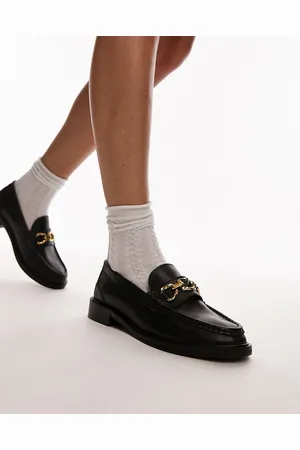 Topshop Mocasines negros de cuero con bridón dorado Cooper de