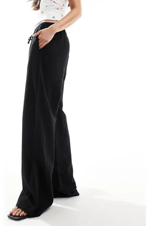 JJXX Pantalones negros de corte ancho de mezcla de lino de -Beis neutro