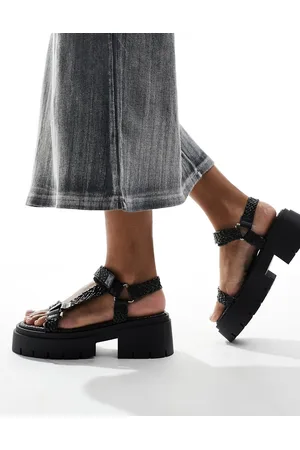 Public Desire Sandalias negras de rafia con suela gruesa Hazard de