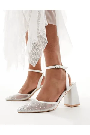 Be Mine Zapatos de novia color marfil con tacón de bloque y malla Nala de -Blanco