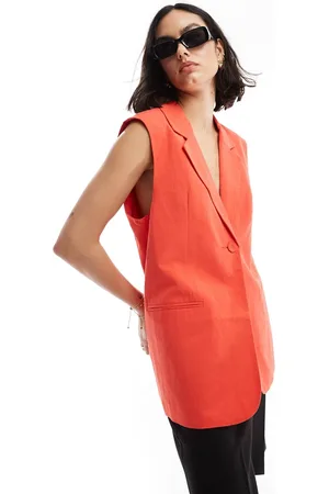 ASOS Americana de sastre roja sin mangas de mezcla de lino de