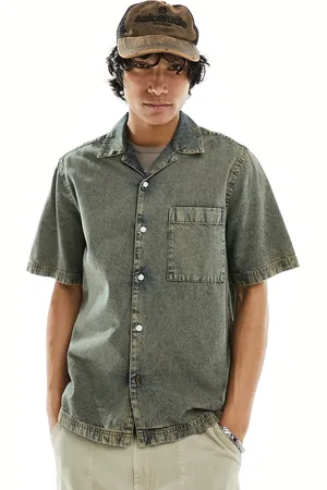 ASOS Camisa vaquera marrón lavado holgada con cuello de solapas de