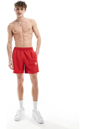adidas Shorts de baño rojos con trébol y 3 rayas de
