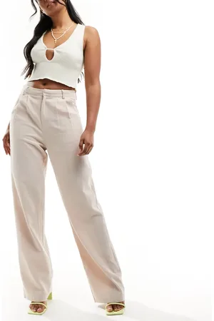 Missyempire Pantalones de sastre de pernera ancha de tejido efecto cuero de Missy Empire- neutro