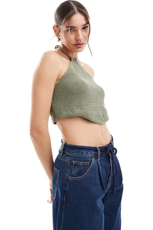 JJXX Top con cuello halter de croché de -Verde