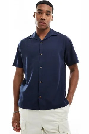JACK & JONES Camisa con cuello de solapas de mezcla de lino de