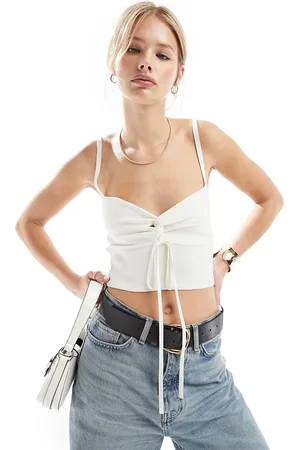 Miss Selfridge Top color de tirantes con detalle retorcido de punto de canalé de -Blanco