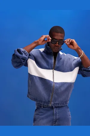 ASOS Chaqueta vaquera azul con cremallera, paneles blancos y lavado medio de estilo años 90 de (parte de un conjunto)