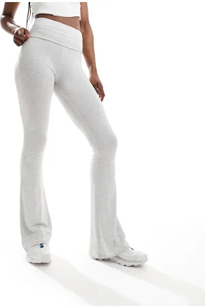 Miss Selfridge Leggings gris jaspeado de talle bajo con cinturilla ancha con vuelta y pernera acampanada de