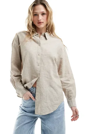 Monki Camisa extragrande de mezcla de lino de - neutro