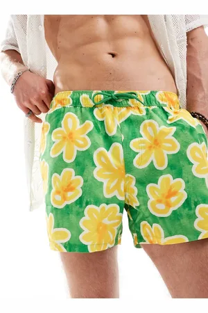 ASOS Shorts de baño cortos verdes con estampado floral de