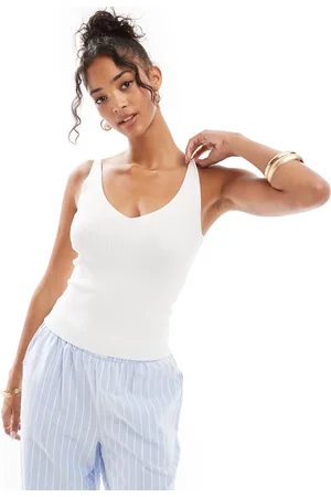 JDY Top color crema de tirantes de canalé de